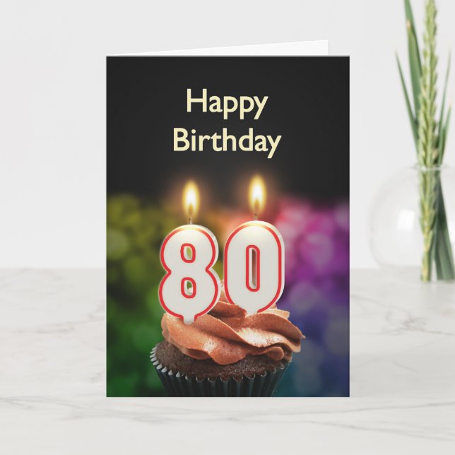 80th Birthday with cake and candles Card (Front)