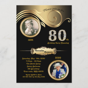 80th,Birthday Woman 80th, art deco, black gold Invitation