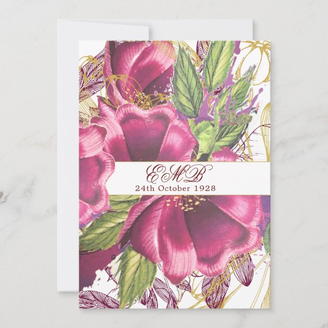 80th Burgundy Gold Floral Elegant Stylish Birthday Invitation (Front)