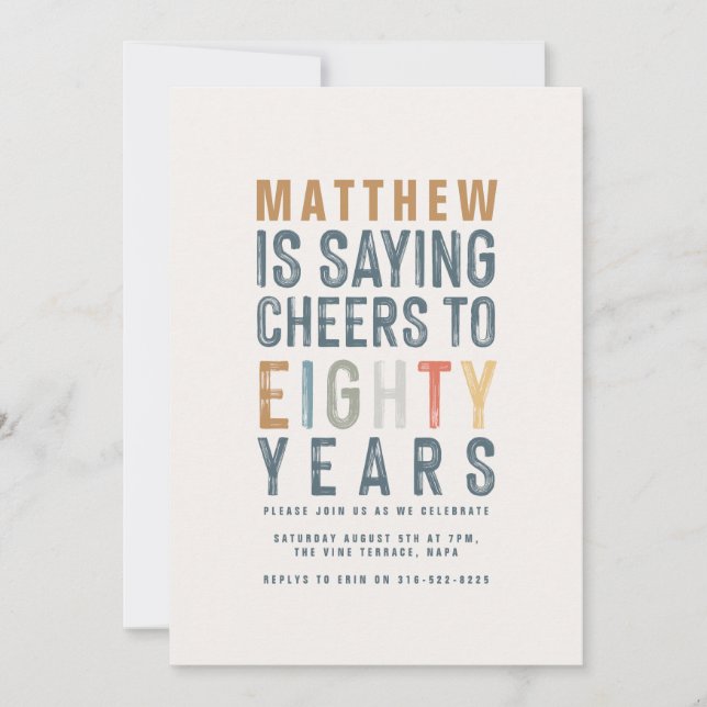 80th Classy colourful cheers eighty years birthday (Front)