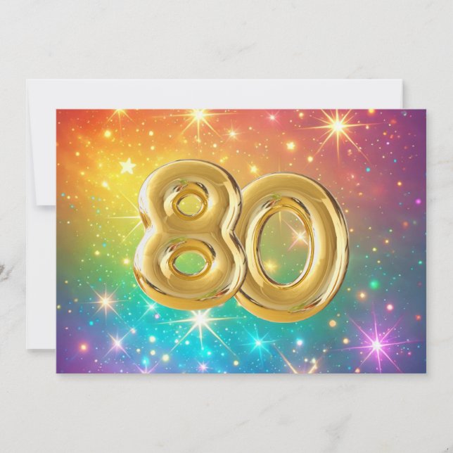 80th Colourful Rainbow star space  Holiday Card (Front)