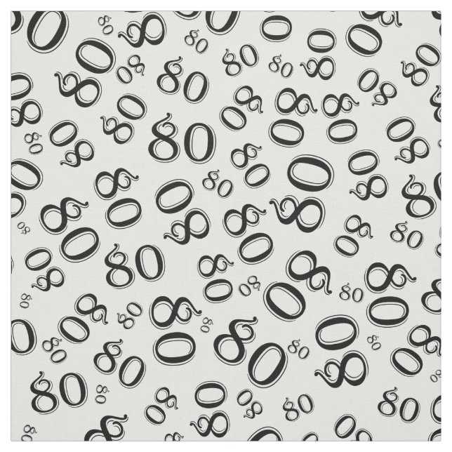 80th  Cool Number Pattern Black and White 80 Fabric (Swatch)