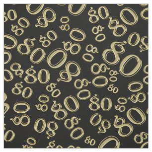 80th  Cool Number Pattern Gold and Black 80 Fabric
