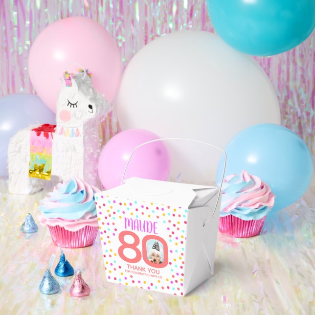 80th custom photo colourful coral confetti birthda favour box (Party)