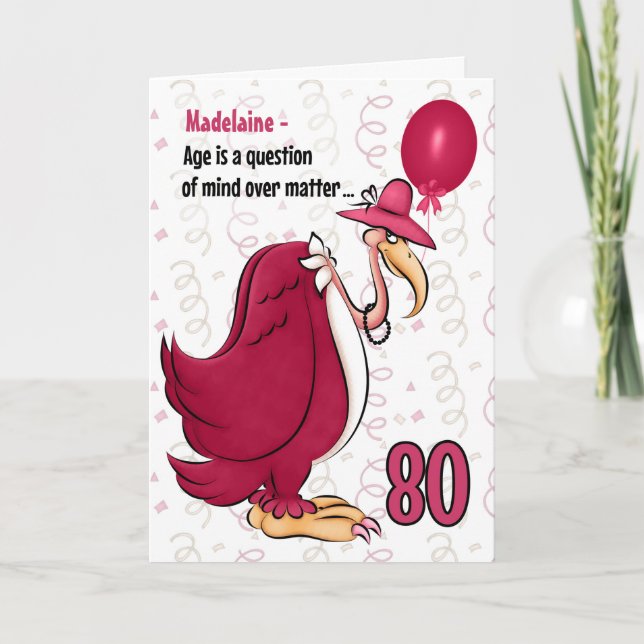 80th Funny Birthday Pink Buzzard with Name Card (Front)