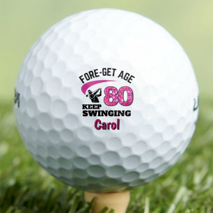 80th Gift for Coworker - Pink Fore-get Age 80 Golf Balls