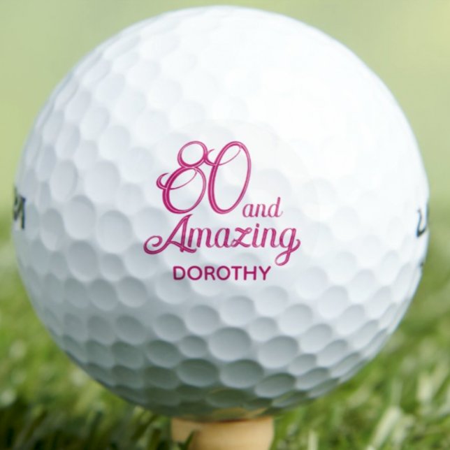 80th Gift for Grandma Pink Script Chic Golf Balls (Creator Uploaded)