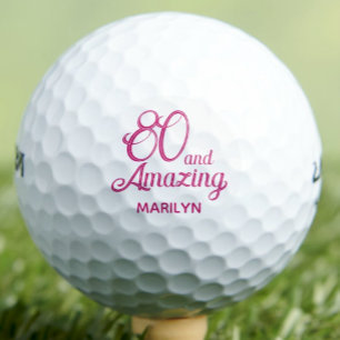 80th Gift for Neighbour Pink 80 Script Stylish Golf Balls