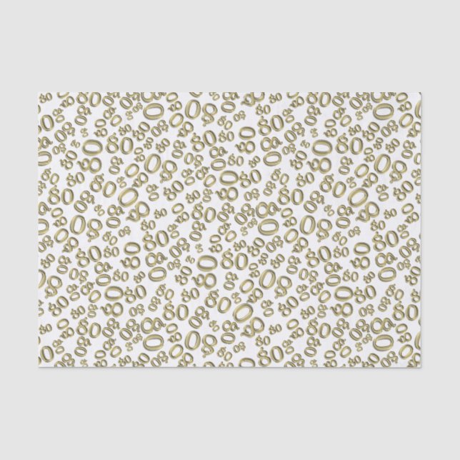 80th Gold/White  Random Number Pattern Tissue Paper (Front)