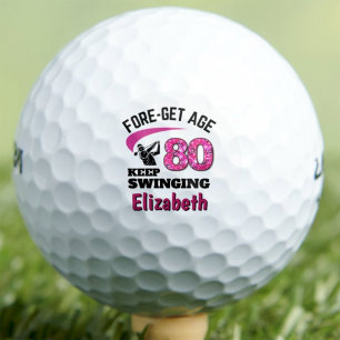 80th Golfer Gift for Mum - Keep Swinging Pink Golf Balls