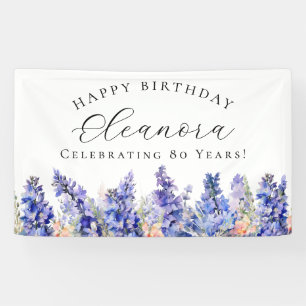 80th Happy Birthday Banner Blue July Birth Flower