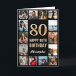 80th Happy Birthday Black and Gold Photo Collage Card<br><div class="desc">80th Happy Birthday Black and Gold Photo Collage Birthday Card. For further customisation,  please click the "Customise it" button and use our design tool to modify this template.</div>