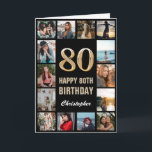 80th Happy Birthday Black and Gold Photo Collage Card<br><div class="desc">80th Happy Birthday Black and Gold Photo Collage Birthday Card. For further customisation,  please click the "Customise it" button and use our design tool to modify this template.</div>