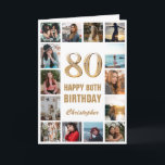 80th Happy Birthday Gold and White Photo Collage Card<br><div class="desc">80th Happy Birthday Gold and White Photo Collage Birthday Card. For further customisation,  please click the "Customise it" button and use our design tool to modify this template.</div>