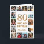 80th Happy Birthday Gold and White Photo Collage Card<br><div class="desc">80th Happy Birthday Gold and White Photo Collage Birthday Card. For further customisation,  please click the "Customise it" button and use our design tool to modify this template.</div>