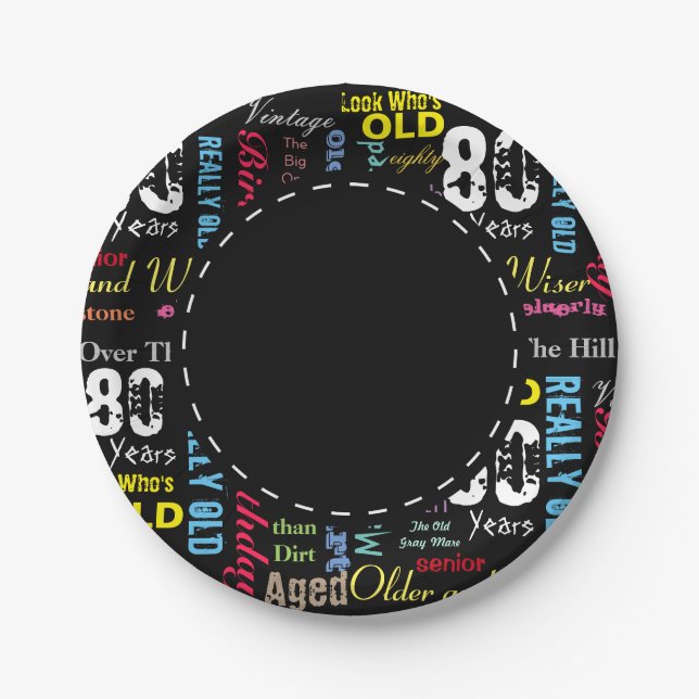 80th Happy BIrthday in a Graffiti Style Paper Plate (Front)