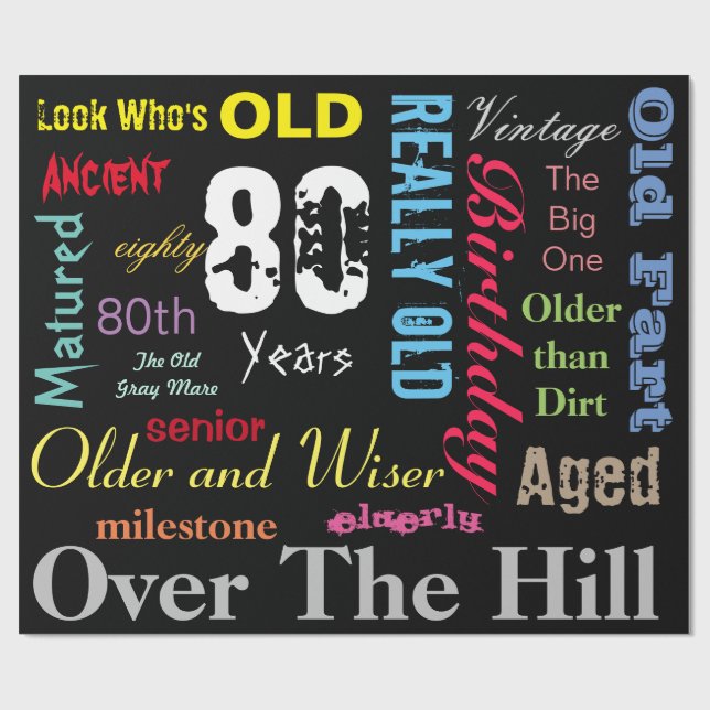 80th Happy Birthday in a Large Graffiti Design Wrapping Paper (Flat)