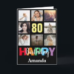 80th Happy Birthday Photo Collage Modern Black Card<br><div class="desc">80th Happy Birthday Photo Collage Modern Black Card with personalised name. For further customisation,  please click the "Customise it" button and use our design tool to modify this template.</div>