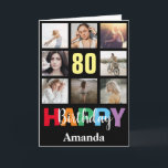 80th Happy Birthday Photo Collage Modern Black Card<br><div class="desc">80th Happy Birthday Photo Collage Modern Black Card with personalised name. For further customisation,  please click the "Customise it" button and use our design tool to modify this template.</div>