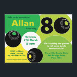80th Lawn Bowls Barefoot Bowling Birthday Invitation<br><div class="desc">Have your next big birthday bash at a Lawn Bowls Club? Then look no further than this fun, vibrant invitation with green hues to celebrate the outdoor lawn bowls occasion with plenty or text room to let guest know that it will be a barefoot event, or change the wording to...</div>