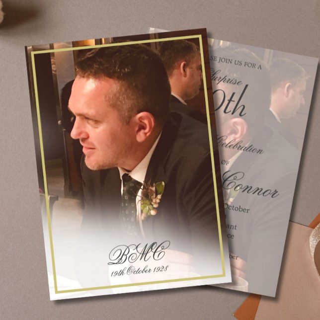 80th Male Birthday Photo Elegant Gold Frame Invitation (Creator Uploaded)