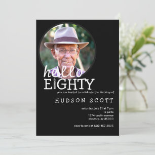  80th Mens Birthday Party Photo Hello Eighty Black Invitation
