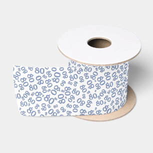 80th Modern Random Number Pattern Blue/White Satin Ribbon