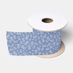 80th Modern Random Number Pattern Blue/White Satin Ribbon