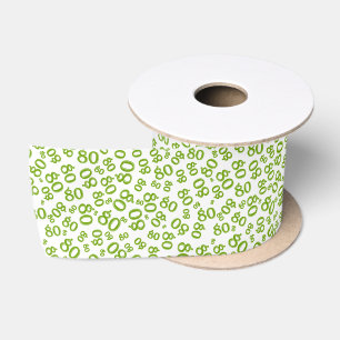 80th Modern Random Number Pattern Green/White Satin Ribbon