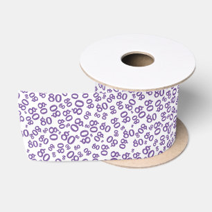 80th Modern Random Number Pattern Purple/White Satin Ribbon