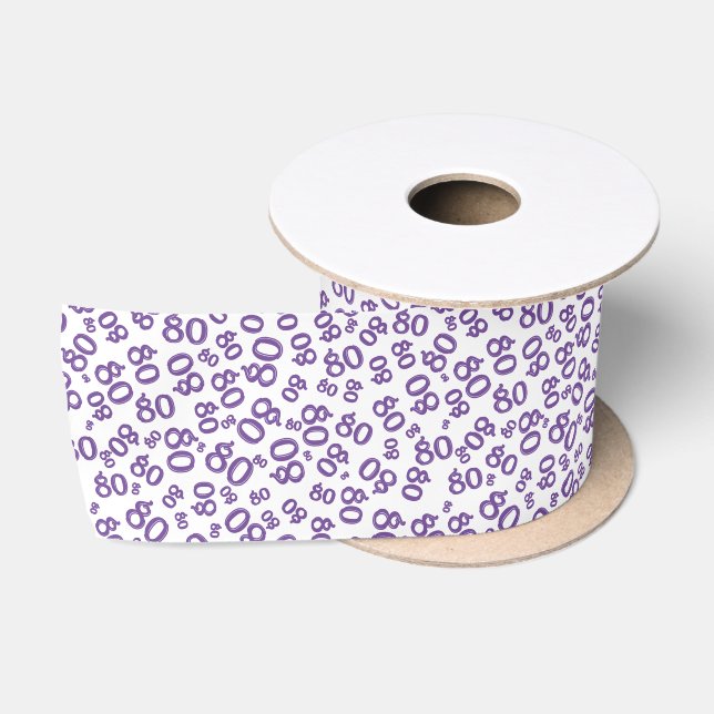 80th Modern Random Number Pattern Purple/White Satin Ribbon (Spool)