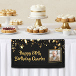 80th or Any Birthday Photo Gold Stars Custom Colou Banner<br><div class="desc">Celebrate any age birthday (shown for an 80th birthday) for him or her with this personalised banner sign in a customisable colour (shown in black) with gold stars, a photo and your custom text (the sample font shown is a hand lettered brush script that you can change as desired). CHANGES:...</div>