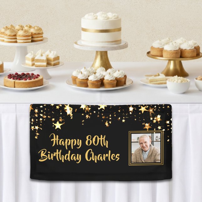 80th or Any Birthday Photo Gold Stars Custom Colou Banner (Creator Uploaded)