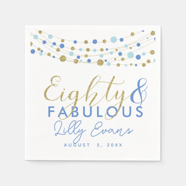 80th party paper napkin decoration, glitter teal (Front)