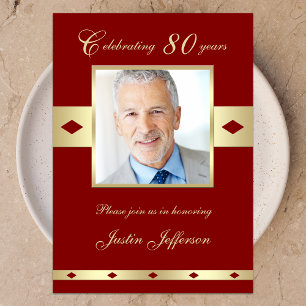 80th Photo Birthday Party Invitation Burgundy 80