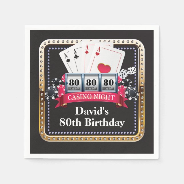 80th Poker Playing Card Casino Birthday Napkins (Front)