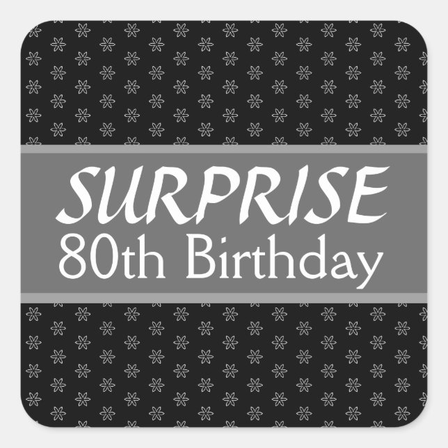 80th SURPRISE Birthday Black Silver Red Square Sticker (Front)