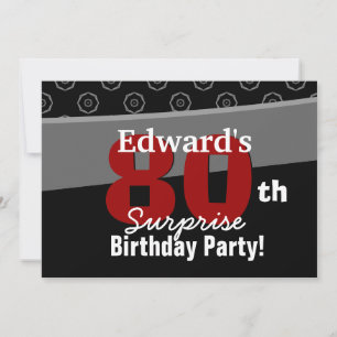80th Surprise Birthday Black White Horizontal Invitation