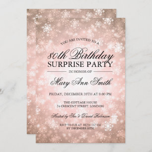 80th Surprise Birthday Copper Winter Wonderland Invitation