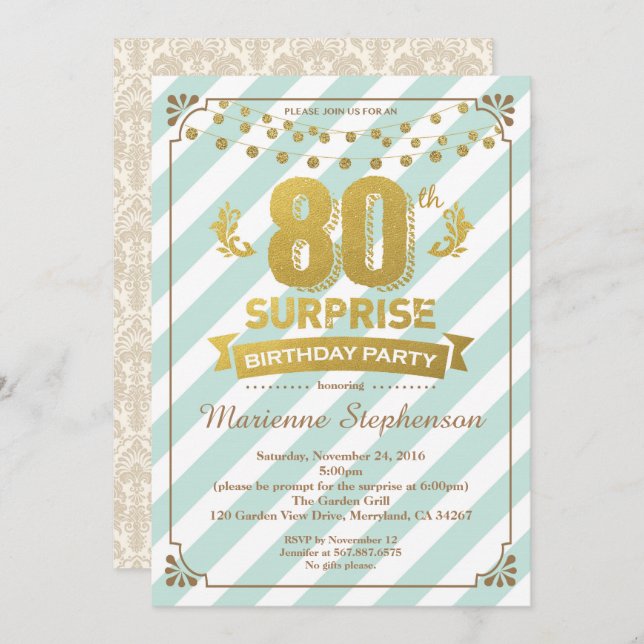 80th surprise birthday invitation for woman (Front/Back)