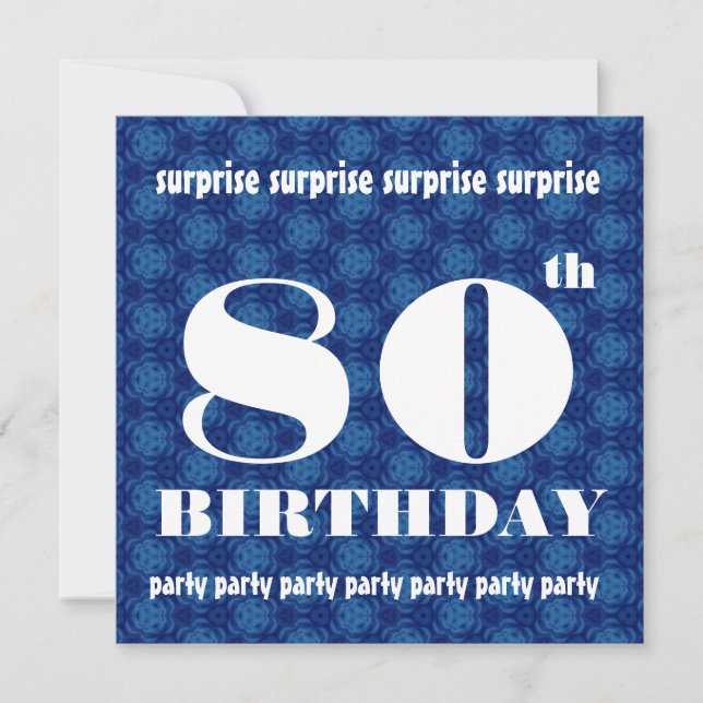 80th SURPRISE  Birthday Party Blue White W1888 Invitation (Front)