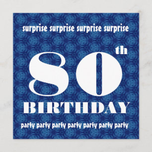 80th SURPRISE  Birthday Party Blue White W1888 Invitation