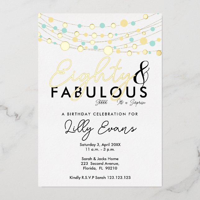 80th surprise birthday party invitation elegant  (Front)