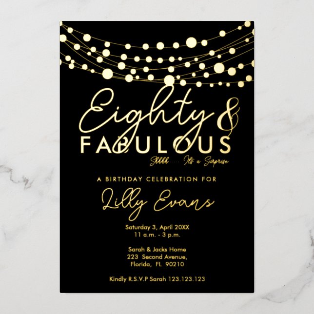 80th surprise birthday party invitation elegant  (Front)
