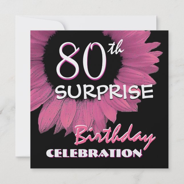 80th SURPRISE Birthday Pink Sunflower 001 Invitation (Front)