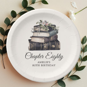 80th Vintage Victorian Book Birthday Paper Plate