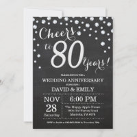 80th Wedding Anniversary Chalkboard Black Silver