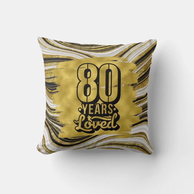 80th years old love birthday black and gold theme  cushion (Front)