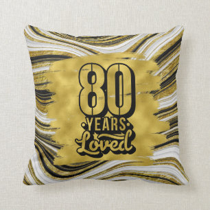 80th years old love birthday black and gold theme  cushion