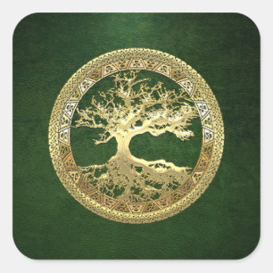 [81] Golden Celtic Tree of Life [3D] Square Sticker